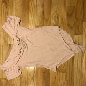Off-shoulder, ribbed, dusty pink bodysuit